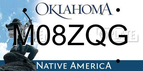 M08ZQG Oklahoma License Plate