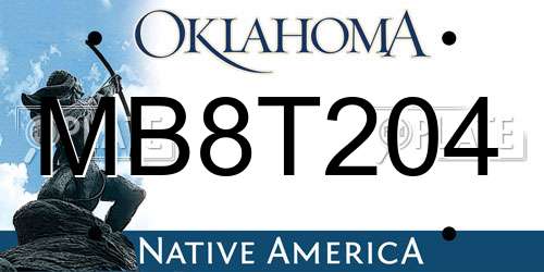 MB8T204 Oklahoma License Plate