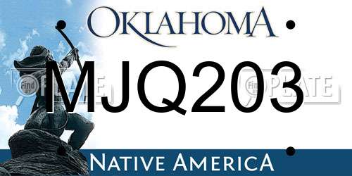 MJQ203 Oklahoma License Plate