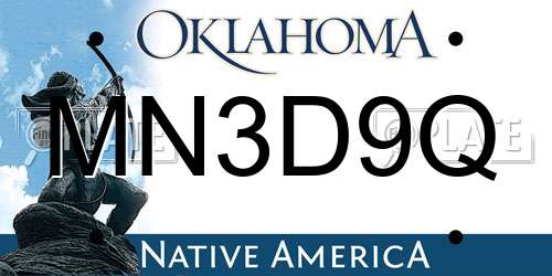 MN3D9Q Oklahoma License Plate