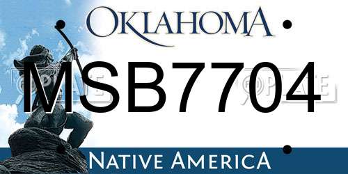 MSB7704 Oklahoma License Plate