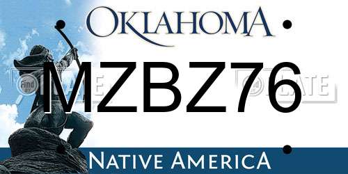 MZBZ76 Oklahoma License Plate