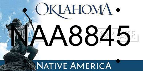 NAA8845 Oklahoma License Plate
