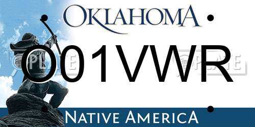 O01VWR Oklahoma License Plate