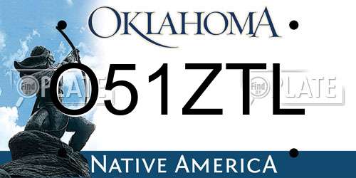 O51ZTL Oklahoma License Plate