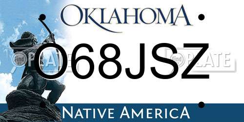 O68JSZ Oklahoma License Plate