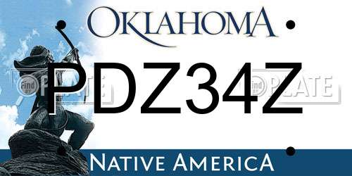 PDZ34Z Oklahoma License Plate