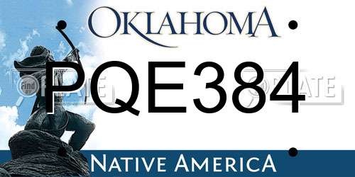 PQE384 Oklahoma License Plate