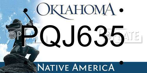 PQJ635 Oklahoma License Plate