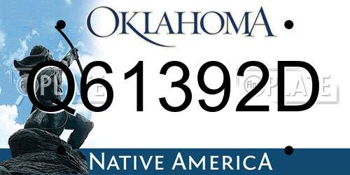Q61392D Oklahoma License Plate