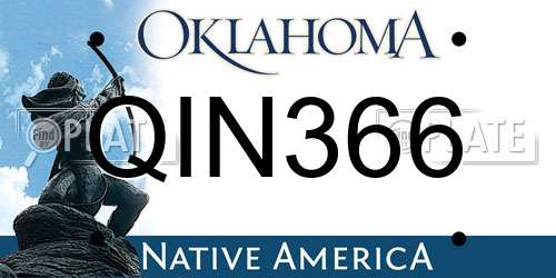 QIN366 Oklahoma License Plate