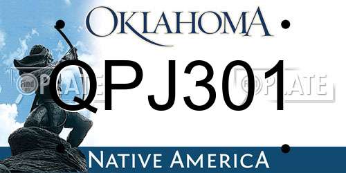 QPJ301 Oklahoma License Plate