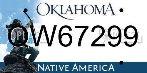 QW67299 Oklahoma License Plate