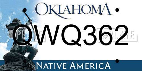 QWQ362 Oklahoma License Plate