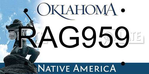 RAG959 Oklahoma License Plate