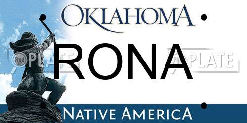 RONA Oklahoma License Plate
