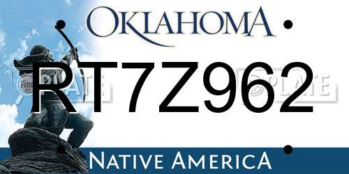 RT7Z962 Oklahoma License Plate