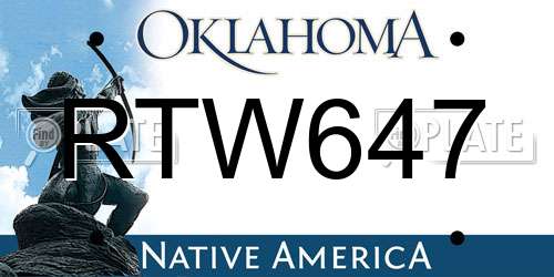 RTW647 Oklahoma License Plate