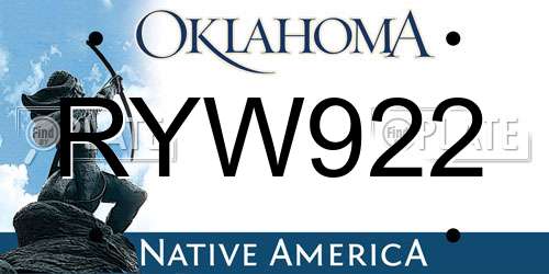 RYW922 Oklahoma License Plate