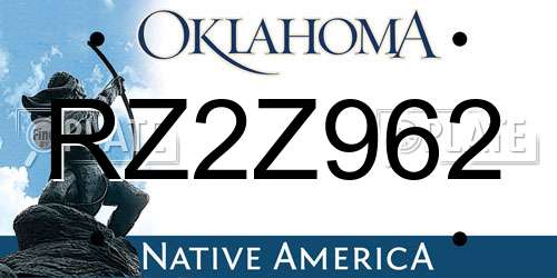 RZ2Z962 Oklahoma License Plate