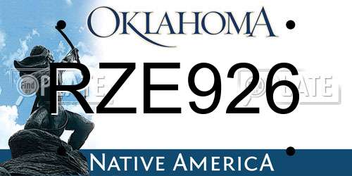 RZE926 Oklahoma License Plate