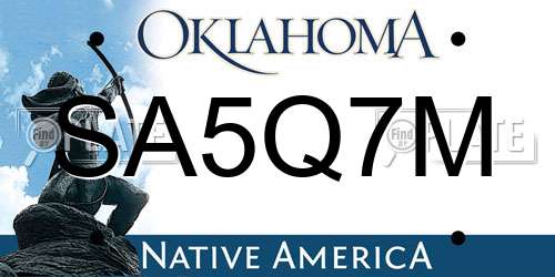 SA5Q7M Oklahoma License Plate