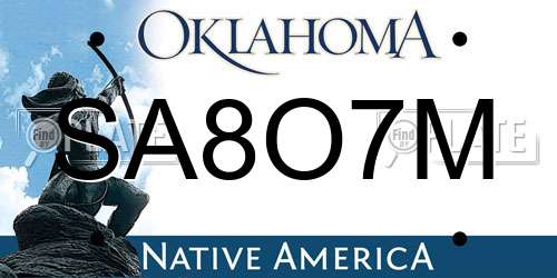 SA8O7M Oklahoma License Plate