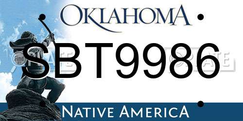 SBT9986 Oklahoma License Plate