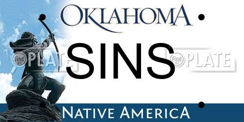 SINS Oklahoma License Plate