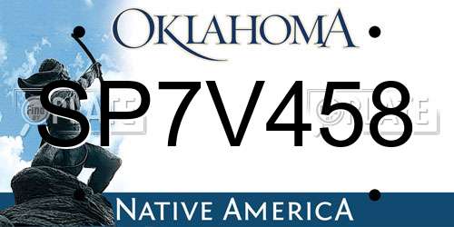 SP7V458 Oklahoma License Plate