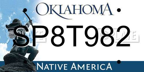 SP8T982 Oklahoma License Plate