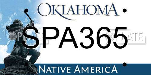 SPA365 Oklahoma License Plate