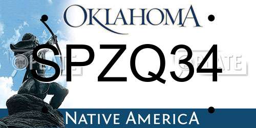 SPZQ34 Oklahoma License Plate