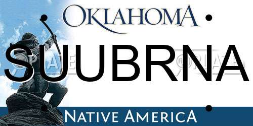 SUUBRNA Oklahoma License Plate