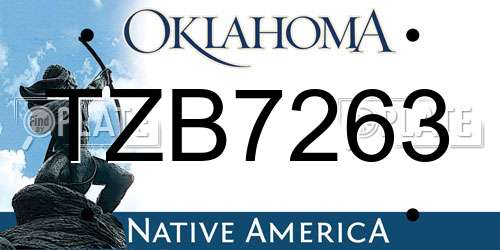 TZB7263 Oklahoma License Plate