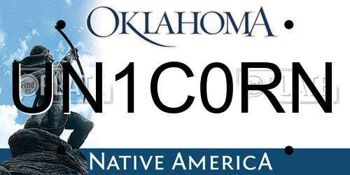 UN1C0RN Oklahoma License Plate