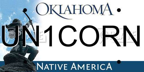 UN1CORN Oklahoma License Plate