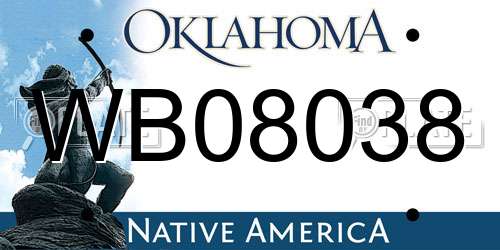 WB08038 Oklahoma License Plate