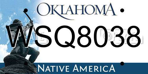 WSQ8038 Oklahoma License Plate