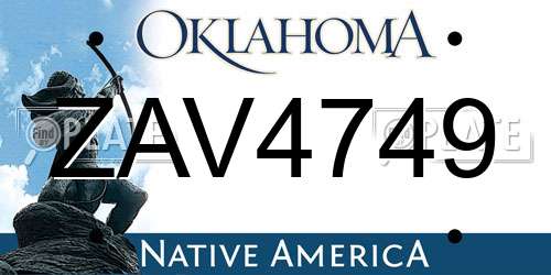 ZAV4749 Oklahoma License Plate