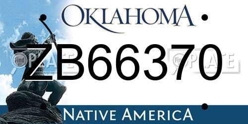ZB66370 Oklahoma License Plate