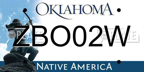 ZBO02W Oklahoma License Plate