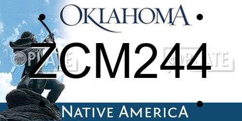ZCM244 Oklahoma License Plate