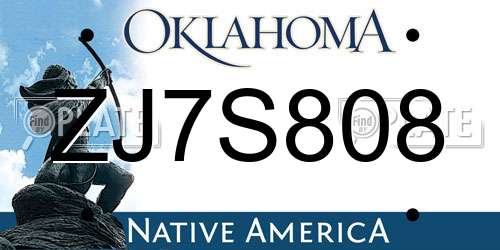 ZJ7S808 Oklahoma License Plate