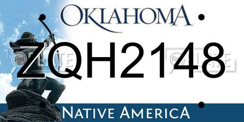 ZQH2148 Oklahoma License Plate