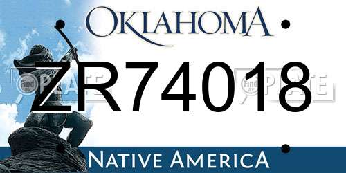 ZR74018 Oklahoma License Plate
