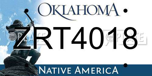 ZRT4018 Oklahoma License Plate