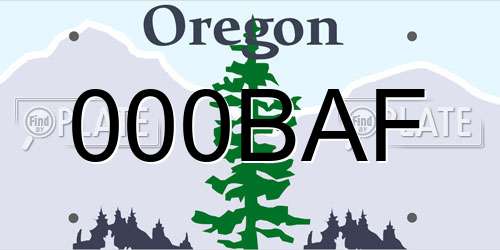 000BAF Oregon License Plate
