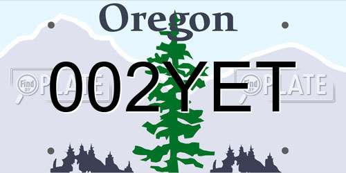 002YET Oregon License Plate