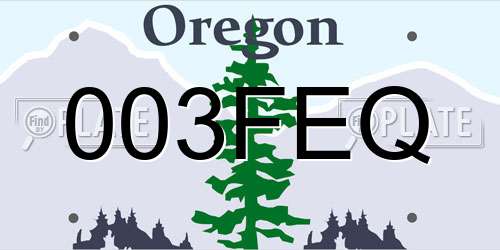 003FEQ Oregon License Plate